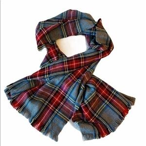Vintage Plaid Scarf Wrap Grey Red Blue